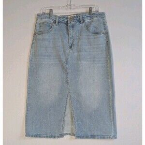 OAT New York Front Slit Midi Jean Skirt Sz 4 27 Light Blue Denim Womens Long